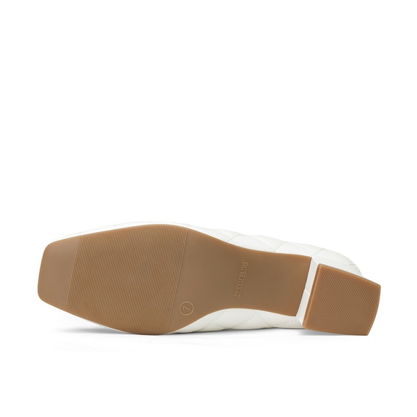 Square Toe Low Heel Pumps - WHITE PU - 5